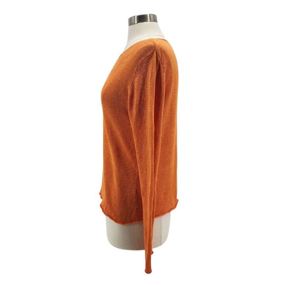 Eileen Fisher Womens Medium Sweater Linen Lightweight Orange Long Sleeve Preppy - Picture 3 of 11